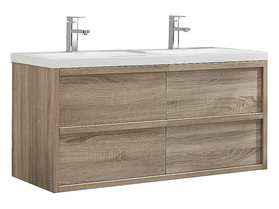 Vente-unique Meuble de salle de bain suspendu avec vasque à encastrer - Coloris naturel clair - 120 cm - QUADRA* Meuble Vasque