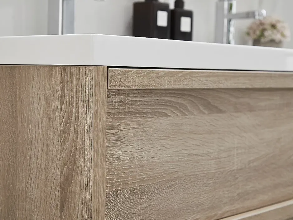 Vente-unique Meuble de salle de bain suspendu avec vasque à encastrer - Coloris naturel clair - 120 cm - QUADRA* Meuble Vasque