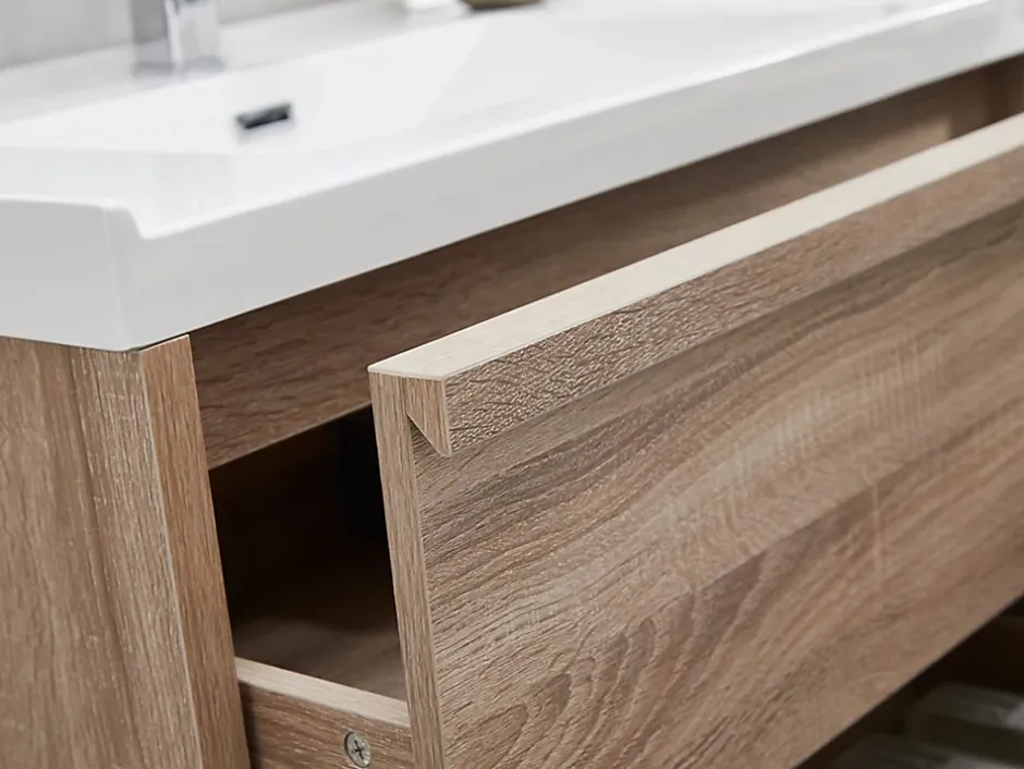 Vente-unique Meuble de salle de bain suspendu avec vasque à encastrer - Coloris naturel clair - 120 cm - QUADRA* Meuble Vasque