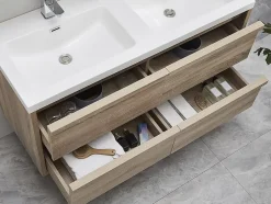 Vente-unique Meuble de salle de bain suspendu avec vasque à encastrer - Coloris naturel clair - 120 cm - QUADRA* Meuble Vasque