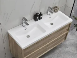 Vente-unique Meuble de salle de bain suspendu avec vasque à encastrer - Coloris naturel clair - 120 cm - QUADRA* Meuble Vasque