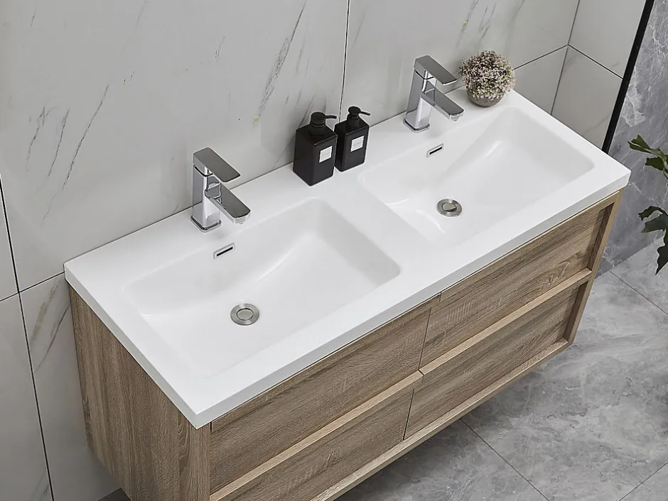 Vente-unique Meuble de salle de bain suspendu avec vasque à encastrer - Coloris naturel clair - 120 cm - QUADRA* Meuble Vasque