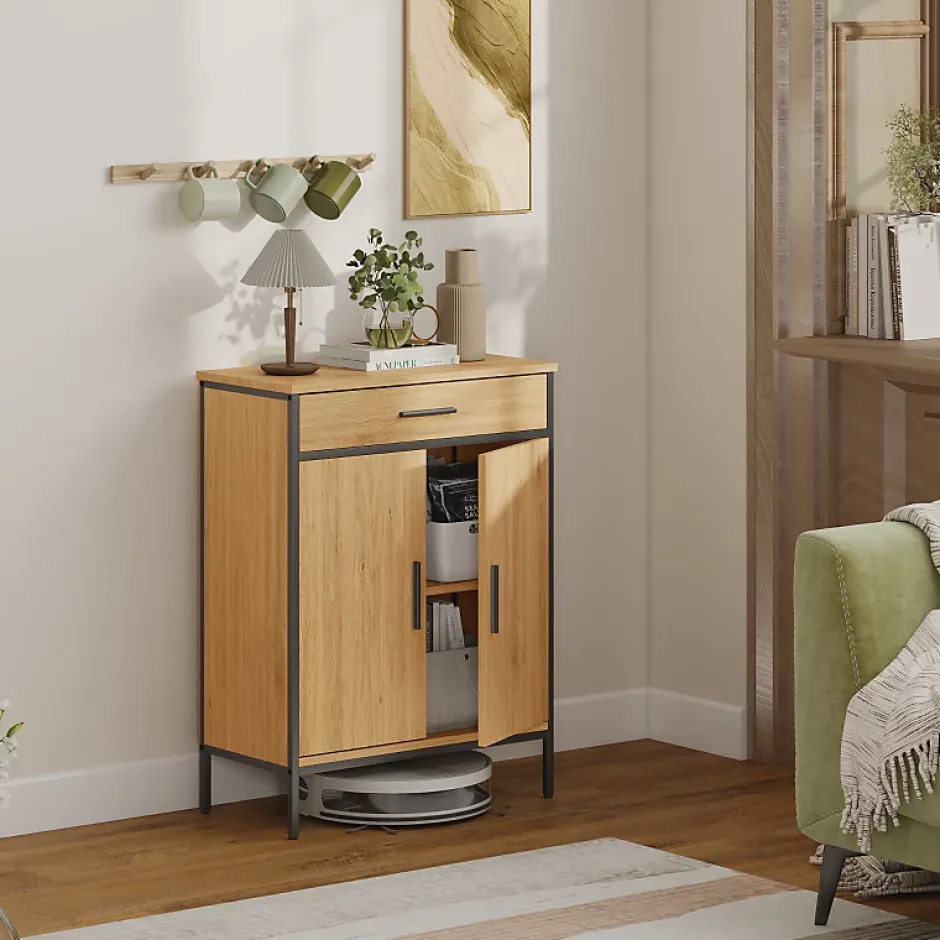 ProximaX Meuble de salle de bain, étagères à deux niveaux, grand tiroir, style industriel, aspect chêne* Meuble Wc