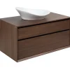Sanindusa Meuble de salle de bains suspendu 2 tiroirs slow close+organiseurs+éclairage View 90x45 trou pour vidage couleur noyer* Meuble Sous-Vasque