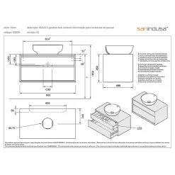 Sanindusa Meuble de salle de bains suspendu 2 tiroirs slow close+organiseurs+éclairage View 90x45 trou pour vidage couleur noyer* Meuble Sous-Vasque