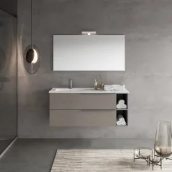 Kiamami Valentina Meuble De Salle De Bains Suspendu 120Cm Avec Tiroirs Gris Frêne, Lavabo Asymétrique Et Miroir - New York* Ensemble Meuble De Salle De Bains