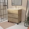 Aurlane Meuble de salle de bains 70 cm TIMBER - Décor Chêne Naturel 3 tiroirs avec Vasque blanche