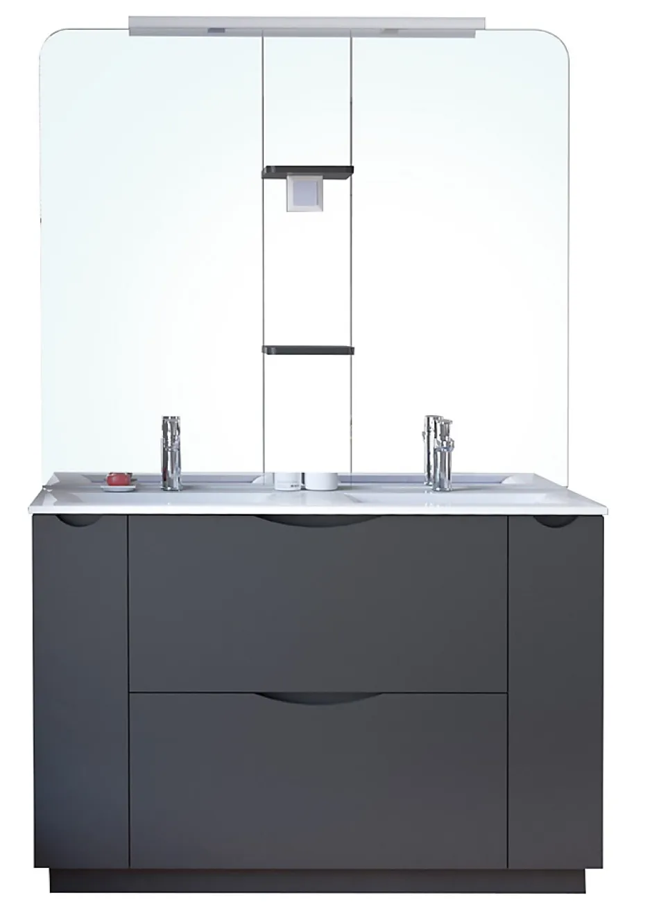 Ondee Meuble de salle de bains à poser H.185 x l.120 cm, anthracite, Palermo* Ensemble Meuble De Salle De Bains|Meuble Vasque