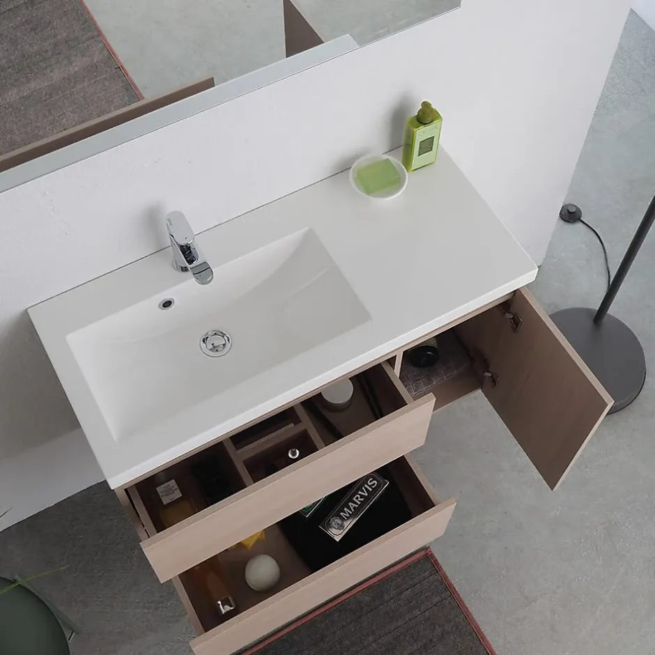Kiamami Valentina Meuble De Salle De Bains 90 Cm Avec Lavabo En Résine De Marbre, Profondeur 39 Cm Malaga* Ensemble Meuble De Salle De Bains