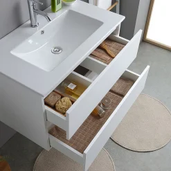 Kiamami Valentina Meuble De Salle De Bains Suspendu 80Cm Blanc Avec Lavabo En Céramique Et Miroir - Bilbao* Ensemble Meuble De Salle De Bains