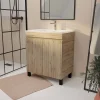 Aurlane Meuble de salle de bains 70 cm TIMBER - Décor Chêne Naturel à portes avec Vasque céramique blanche* Meuble Vasque
