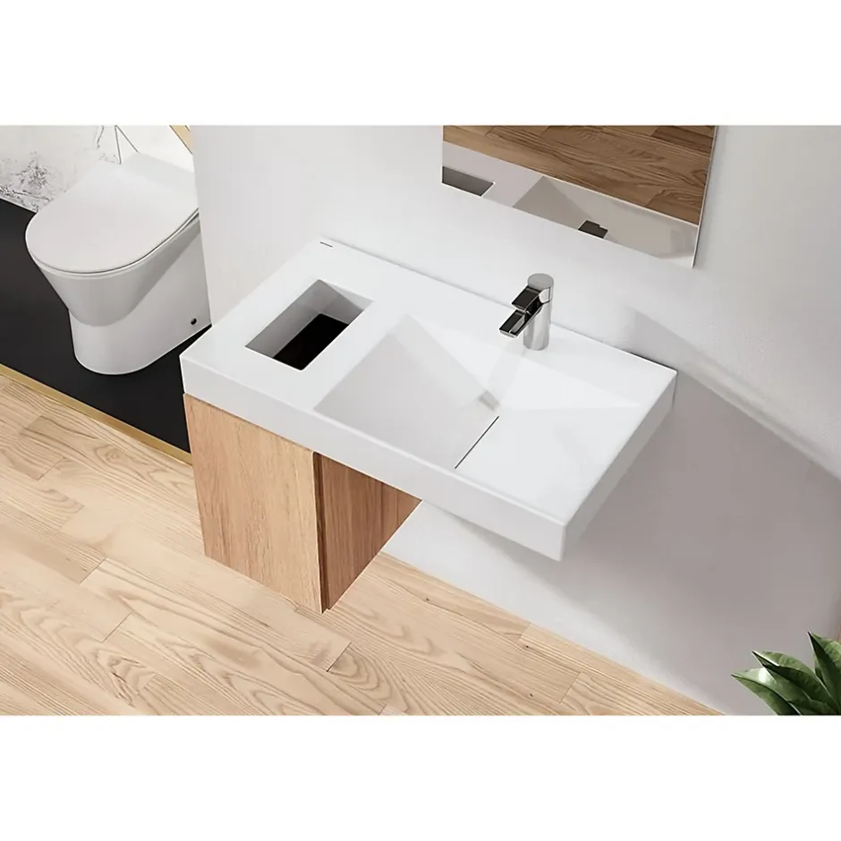 Sanindusa Meuble de salle de bains couleur chêne pour lavabo Flux (vasque et mitigeur non inclus)* Meuble Sous-Vasque