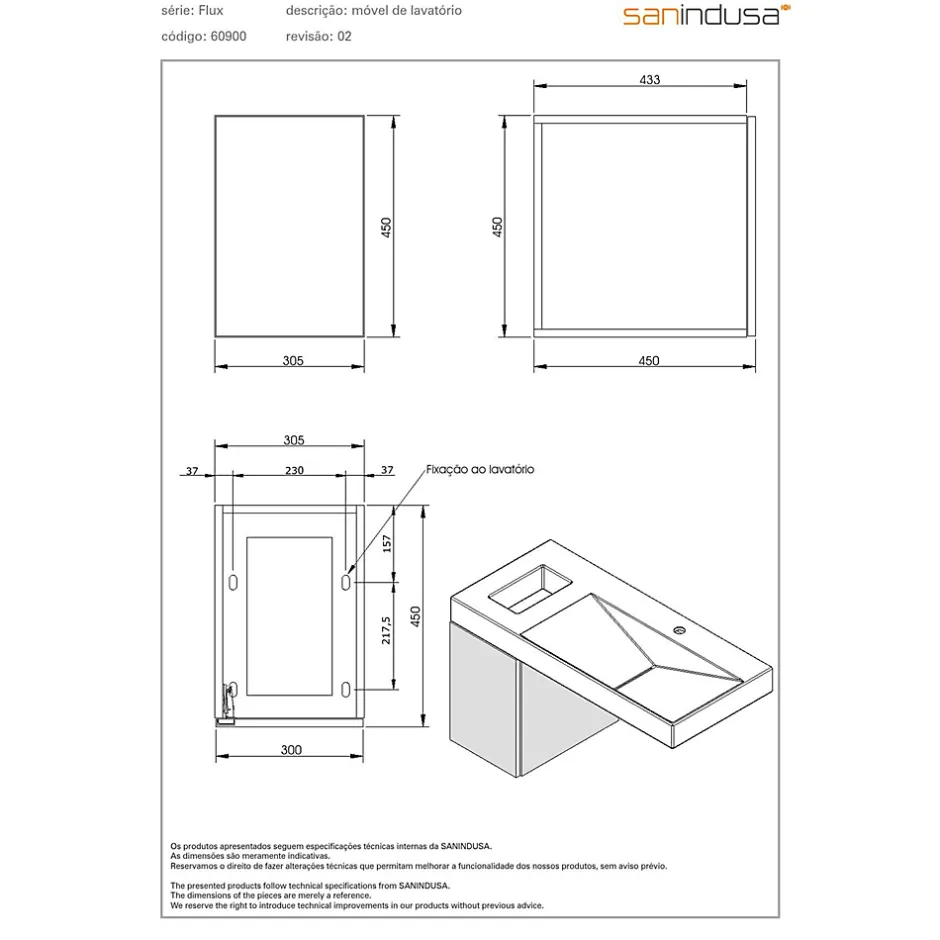 Sanindusa Meuble de salle de bains couleur chêne pour lavabo Flux (vasque et mitigeur non inclus)* Meuble Sous-Vasque