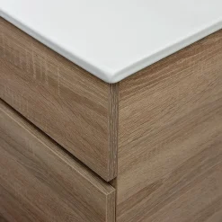 Kiamami Valentina Meuble De Salle De Bains Suspendu De 90 Cm En Chêne Naturel Avec Lavabo De La Série Sole