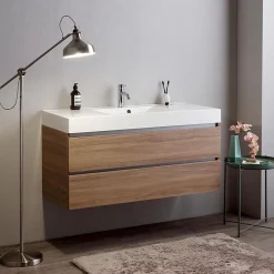 Kiamami Valentina Meuble De Salle De Bains Suspendu 120Cm Tiroirs Et Lavabo 1 Cuve Sans Miroir - Valentina