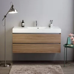 Kiamami Valentina Meuble De Salle De Bains Suspendu 120Cm Tiroirs Et Lavabo 1 Cuve Sans Miroir - Valentina