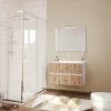 Kiamami Valentina Meuble De Salle De Bains 80Cm Blanc Avec Façade En Chêne Cannelé Et Miroir 80X60