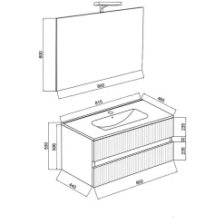 Kiamami Valentina Meuble De Salle De Bains 80Cm Blanc Avec Façade En Chêne Cannelé Et Miroir 80X60