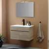 Kiamami Valentina Meuble De Salle De Bains Suspendu Chêne Marron 80Cm, Lavabo Et Miroir 80X60 Silvia