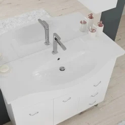 Kiamami Valentina Meuble De Salle De Bains Classique Blanc De 106 Cm Avec Lavabo, Miroir Et Meuble Suspendu.