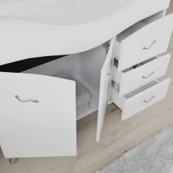Kiamami Valentina Meuble De Salle De Bains Classique Blanc De 106 Cm Avec Lavabo, Miroir Et Meuble Suspendu.
