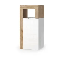 Meublorama Meuble de salle de bains BURA 1 porte Blanc brillant laqué et chene clair Design moderne* Meuble De Salle De Bains Faible Profondeur