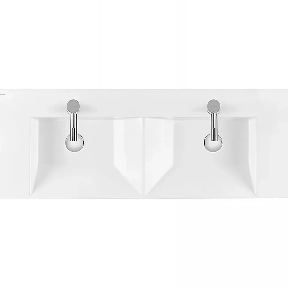 Sanindusa Meuble de salle de bains suspendu blanc 2 tiroirs blanc pour Vasque Vista 140 (vasque, mitigeur et vidage non inclus)