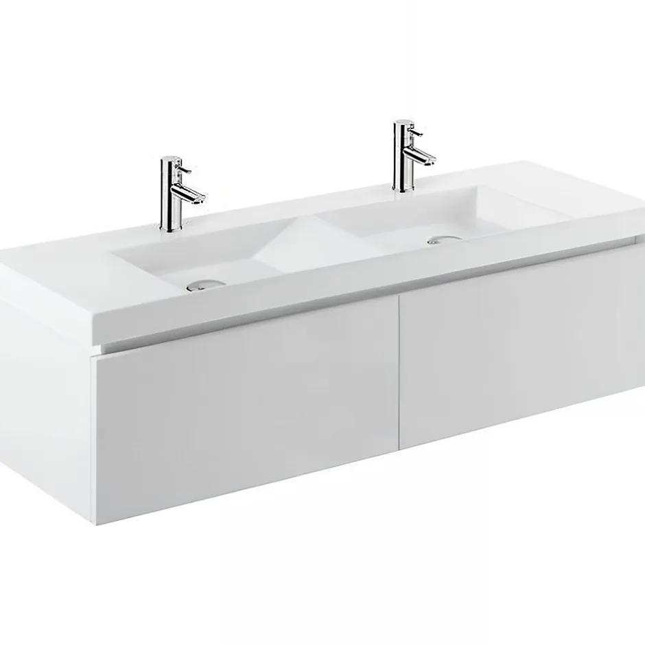 Sanindusa Meuble de salle de bains suspendu blanc 2 tiroirs blanc pour Vasque Vista 140 (vasque, mitigeur et vidage non inclus)
