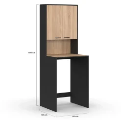IDMarket Meuble dessus de machine à laver WALLIS avec placard noir et bois façon hêtre* Armoire De Salle De Bains