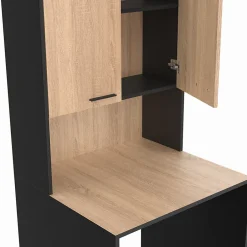 IDMarket Meuble dessus de machine à laver WALLIS avec placard noir et bois façon hêtre* Armoire De Salle De Bains