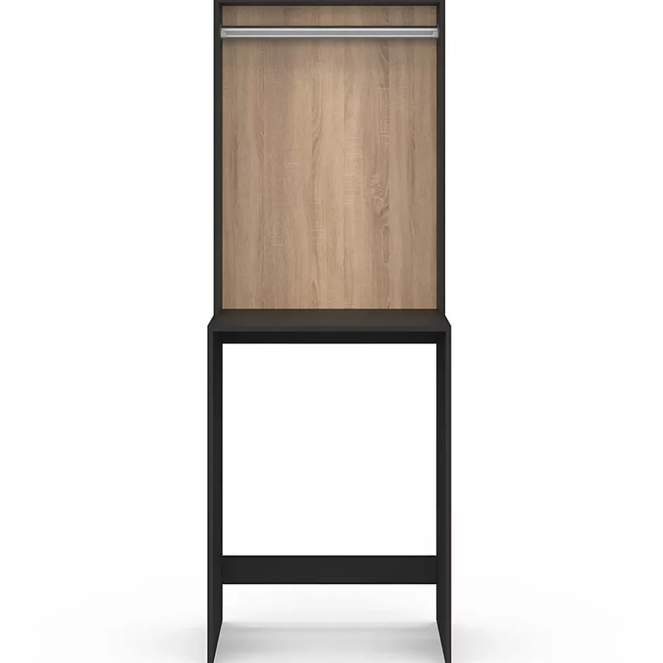 IDMarket Meuble dessus machine à laver avec penderie WALLIS noir et bois façon hêtre