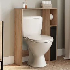 IDMarket Meuble dessus WC WALLIS avec placard façon hêtre et noir