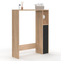IDMarket Meuble dessus WC WALLIS avec placard façon hêtre et noir