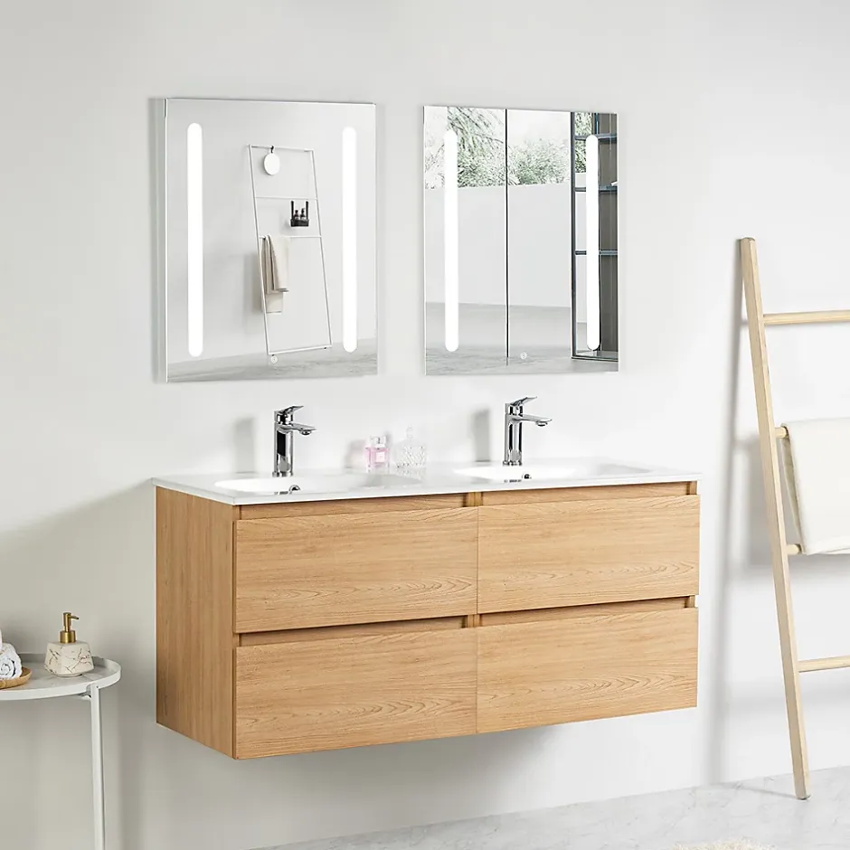 Bain-Bain Meuble double Prémonté sous vasque Bois 120Cm SAYA -