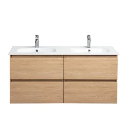 Bain-Bain Meuble double Prémonté sous vasque Bois 120Cm SAYA -