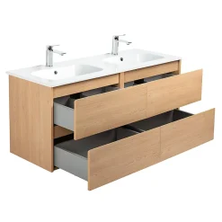 Bain-Bain Meuble double Prémonté sous vasque Bois 120Cm SAYA -