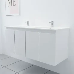 Cuisibane Meuble double vasque 120 cm PROLINE- Blanc- Plan vasque en Céramique* Meuble Vasque