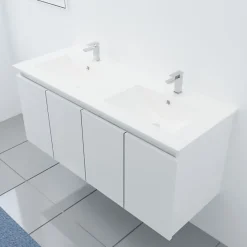 Cuisibane Meuble double vasque 120 cm PROLINE- Blanc- Plan vasque en Céramique* Meuble Vasque