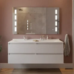 Cuisibane Meuble double vasque 140 cm ARLEQUIN avec miroir Prestige - Blanc - Blanc* Ensemble Meuble De Salle De Bains