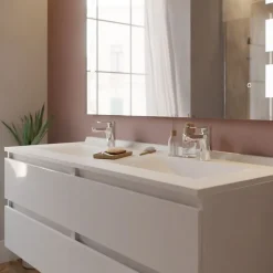 Cuisibane Meuble double vasque 140 cm ARLEQUIN avec miroir Prestige - Blanc - Blanc* Ensemble Meuble De Salle De Bains