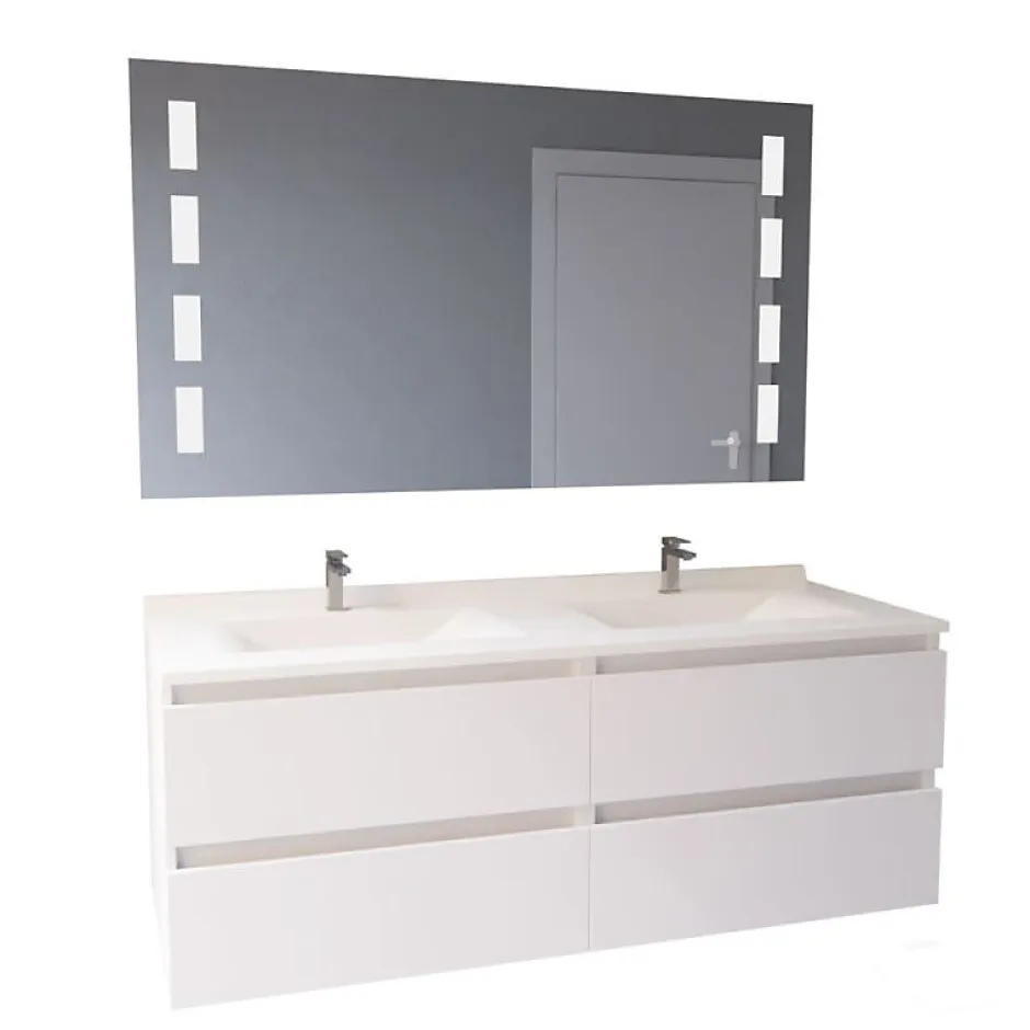 Cuisibane Meuble double vasque 140 cm ARLEQUIN avec miroir Prestige - Blanc - Blanc* Ensemble Meuble De Salle De Bains