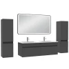 AICA Sanitaire Meuble double vasque anthracite 120cm avec colonne + miroir 3 couleurs + dimmable