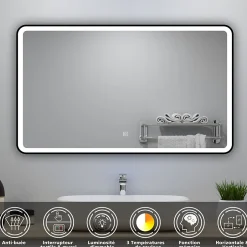 AICA Sanitaire Meuble double vasque anthracite 120cm avec colonne + miroir 3 couleurs + dimmable