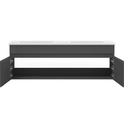 AICA Sanitaire Meuble double vasque anthracite 120cm avec colonne + miroir 3 couleurs + dimmable