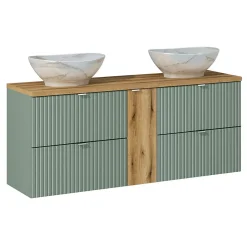 Petits-Meubles Meuble double vasque 140cm 4 tiroirs Jade Vert et Bois* Meuble Vasque