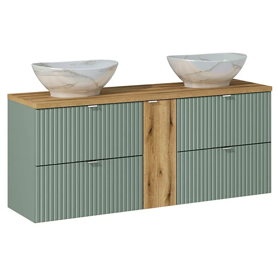 Petits-Meubles Meuble double vasque 140cm 4 tiroirs Jade Vert et Bois* Meuble Vasque