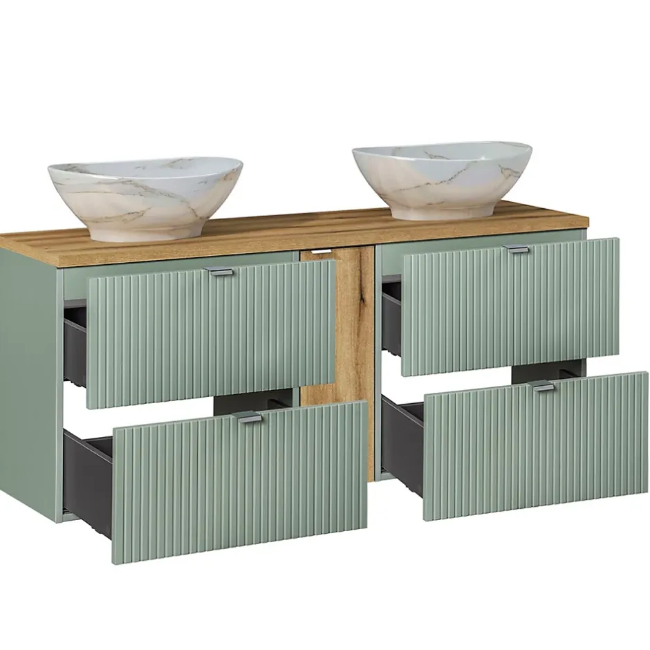 Petits-Meubles Meuble double vasque 140cm 4 tiroirs Jade Vert et Bois* Meuble Vasque