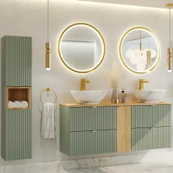 Petits-Meubles Meuble double vasque 140cm 4 tiroirs Jade Vert et Bois* Meuble Vasque