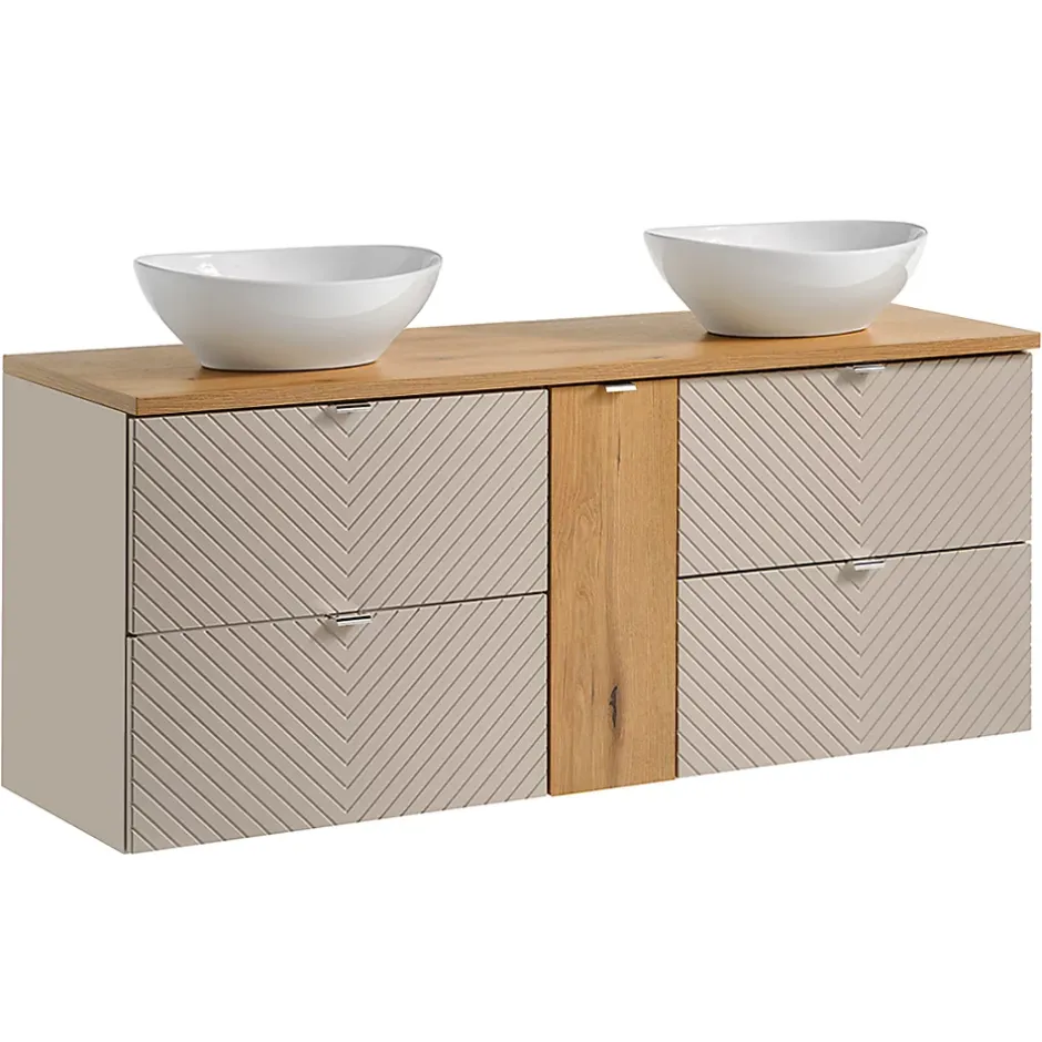 Petits-Meubles Meuble double vasque 140cm 4 tiroirs 1 porte Manoa Cachemire et bois* Meuble Vasque