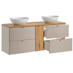 Petits-Meubles Meuble double vasque 140cm 4 tiroirs 1 porte Manoa Cachemire et bois* Meuble Vasque